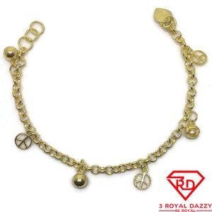 Bell & peace charm 7 inch Bracelet 999 Yellow Gold
